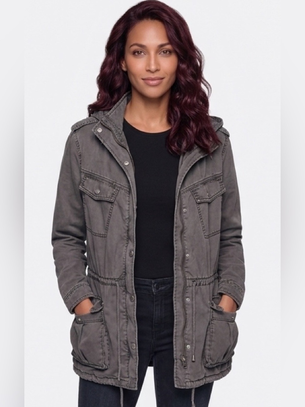 Aritzia Talula Black Grey Lined  Utility Jacket Waist String